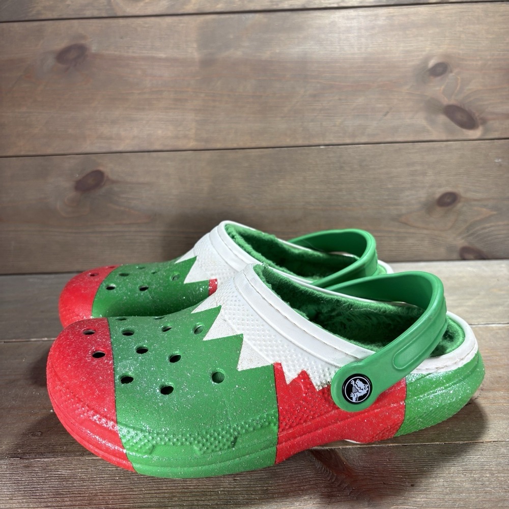 crocs classic womens size 7 shoes green red lined comfort clogs sandals